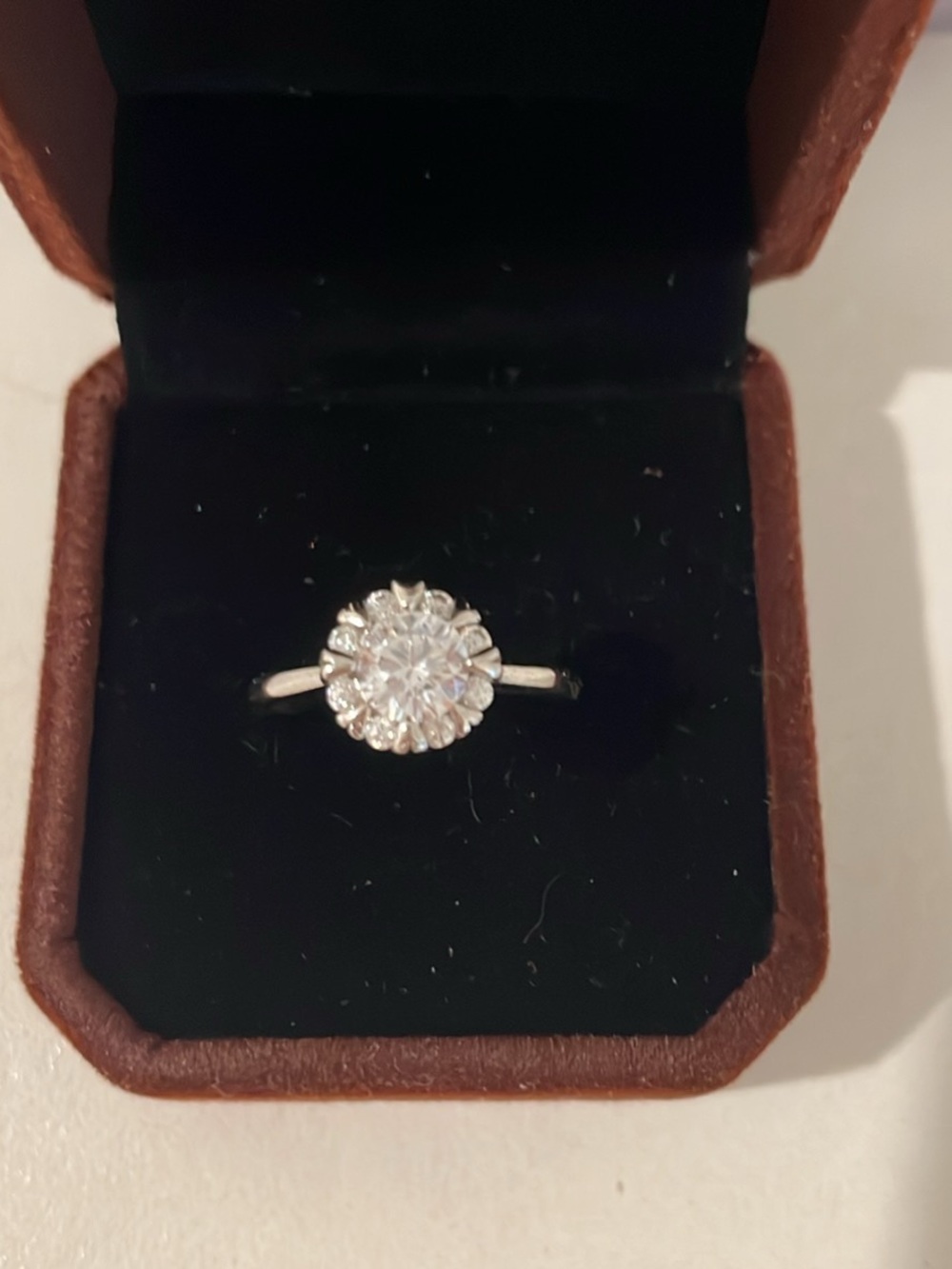 Classic Silver Halo Solitaire Ring with Clear cubic zirconia diamond Stone